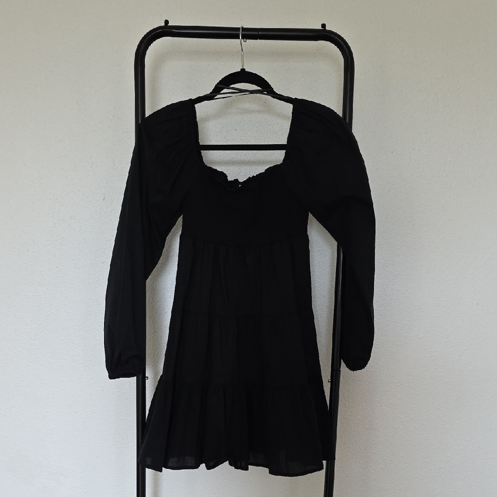 Steve Madden Black Long-Sleeve Tiered Mini Dress